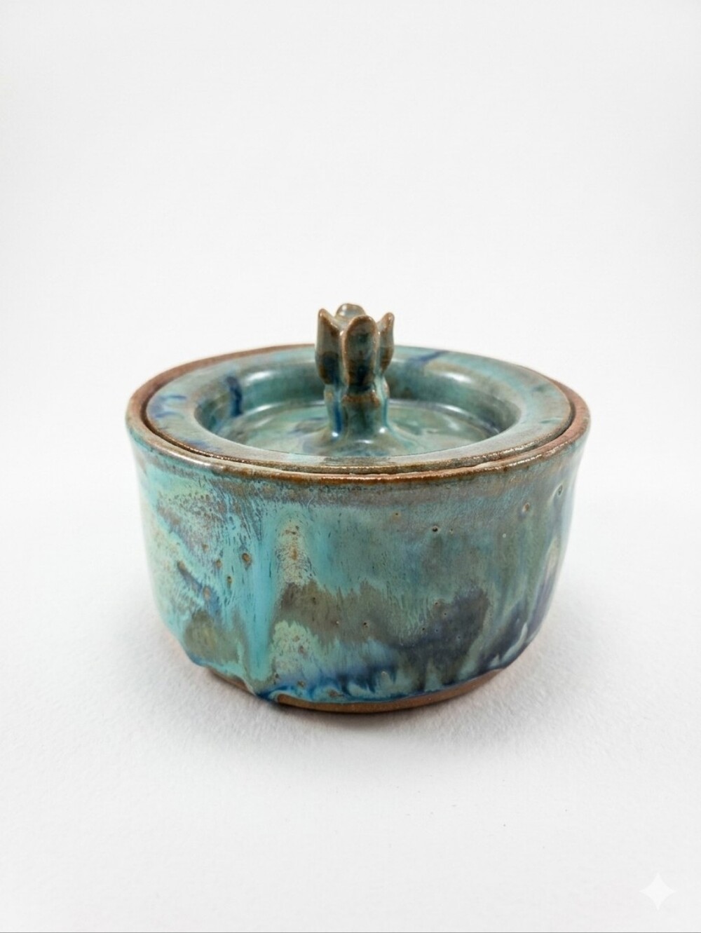 Handcrafted Turquoise Ceramic Trinket Box with Lid